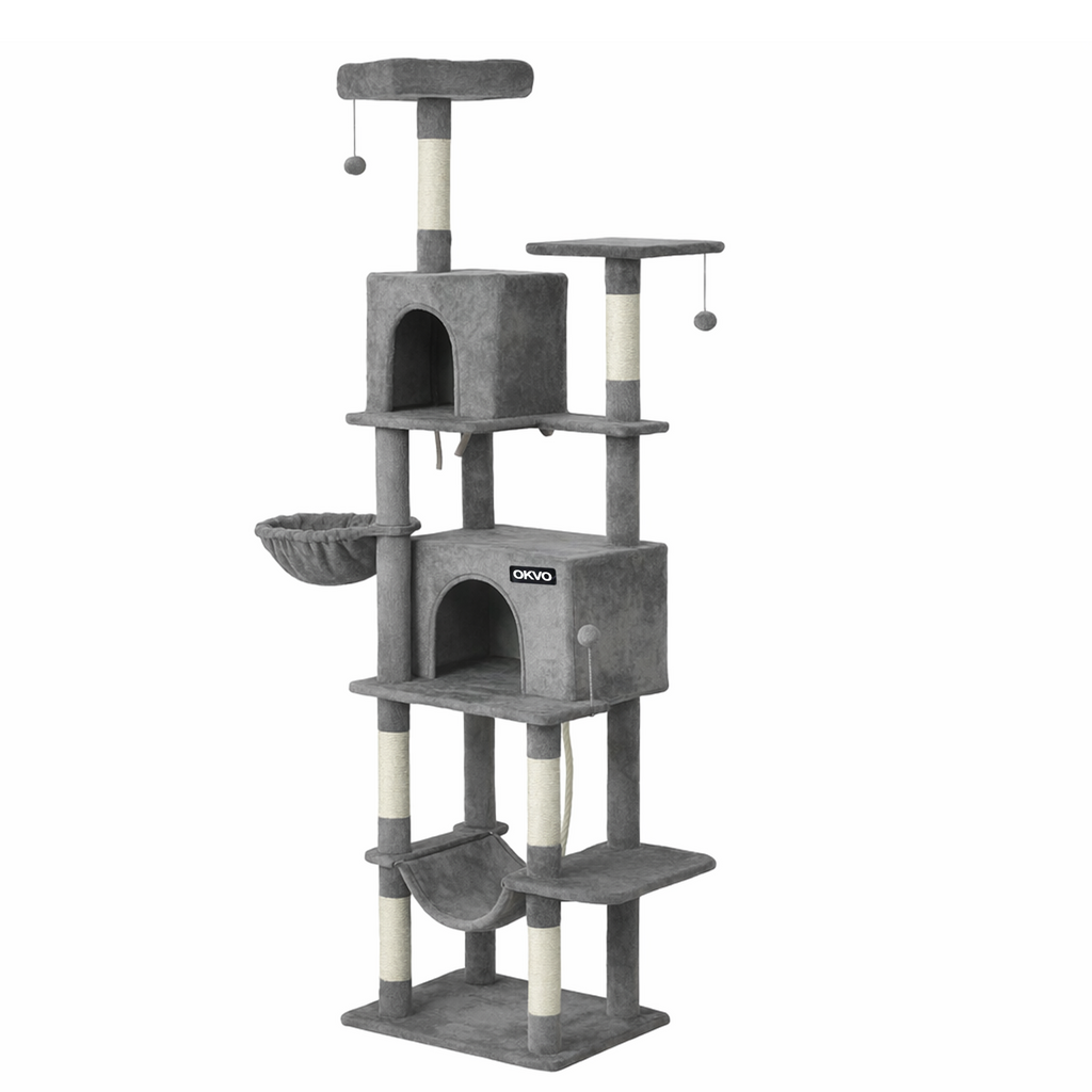OKVO 80" Multi-Level Cat Tower with Condos, Hammocks and Scratching Posts, Dark Gray