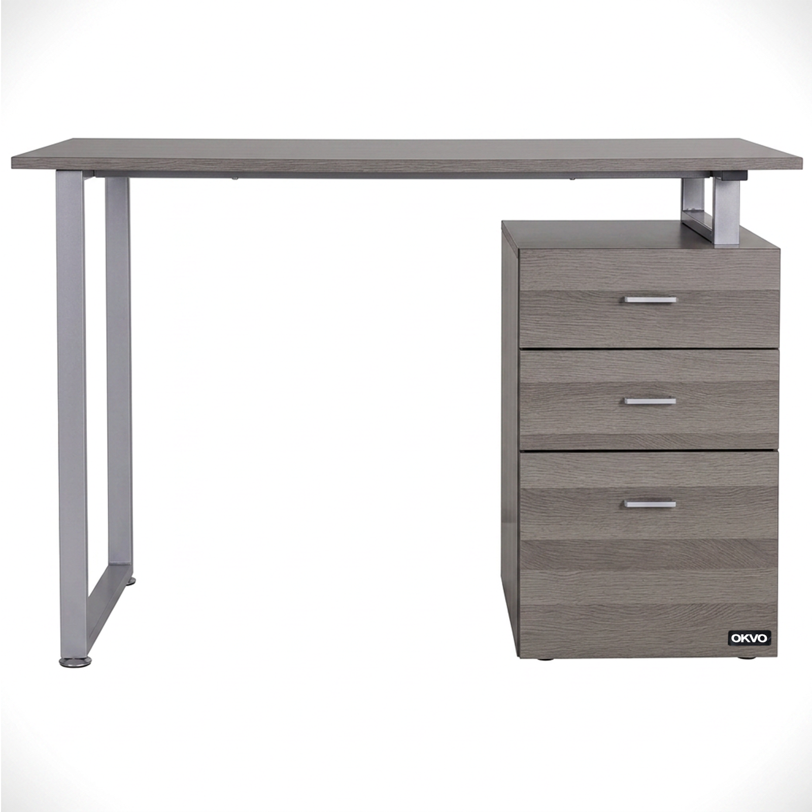 OKVO 47" Computer Desk with Reversible File Drawers, Dark Wood Grain