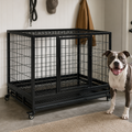 OKVO 36" Heavy Duty Dog Crate with Removable Tray, Lockable Wheels and Double Doors, Black