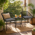 OKVO 3-Piece Wicker Bistro Set, Outdoor Patio Furniture Set with Glass Top Table and Cushioned Chairs, Black
