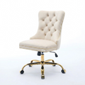 OKVO Velvet Home Office Chair with Tufted Back and Gold Metal Base, Beige