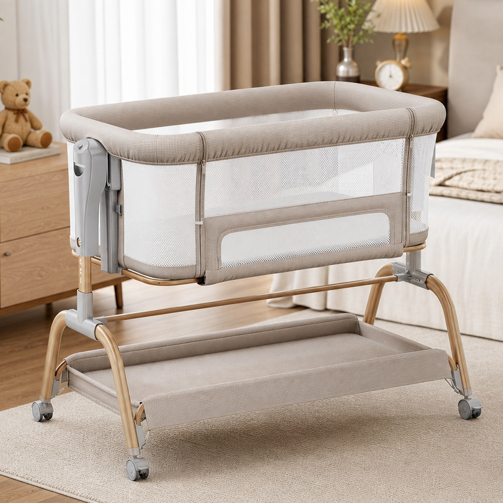OKVO 3-in-1 Baby Bassinet Bedside Sleeper with Rocking Mode, Full Mesh Sides and Adjustable Height