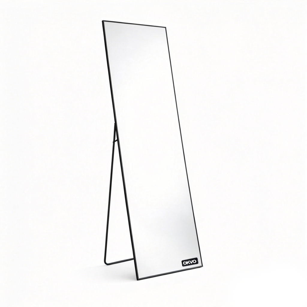 OKVO 21" x 64" Full Length Floor Mirror with Stand, Black Aluminum Frame