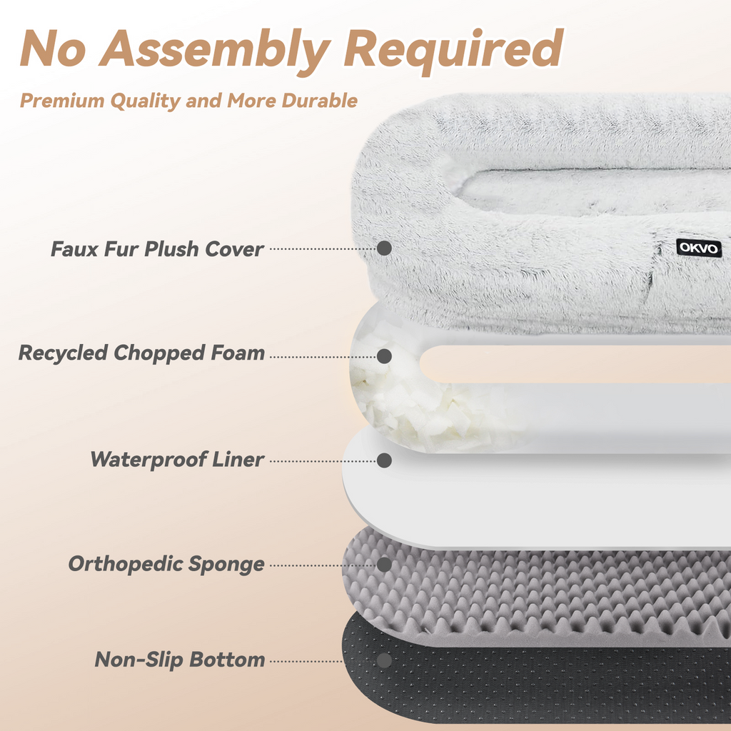 OKVO Human Dog Bed – 71"x45"x12" Washable Faux Fur Lounger for Adults & Pets, Cushion with Orthopedic Support, Includes Pillow & Blanket – Grey