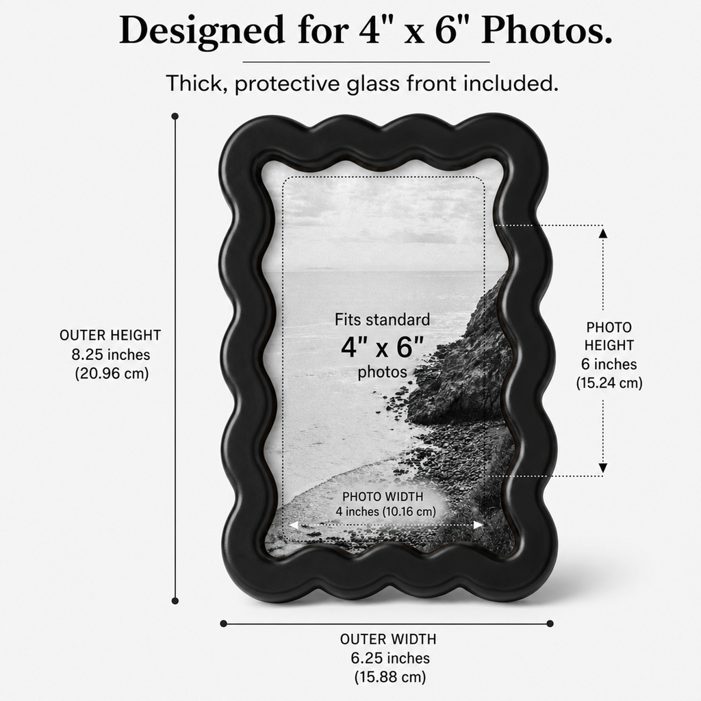 OKVO Wavy Shape Picture Frame, Black Modern Photo Frame with Easel Back for Home Decor