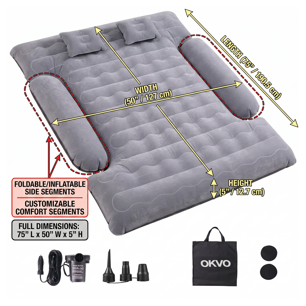 OKVO Truck Bed Air Mattress for 6–6.5 ft Full Size Pickup Beds with 12V Pump