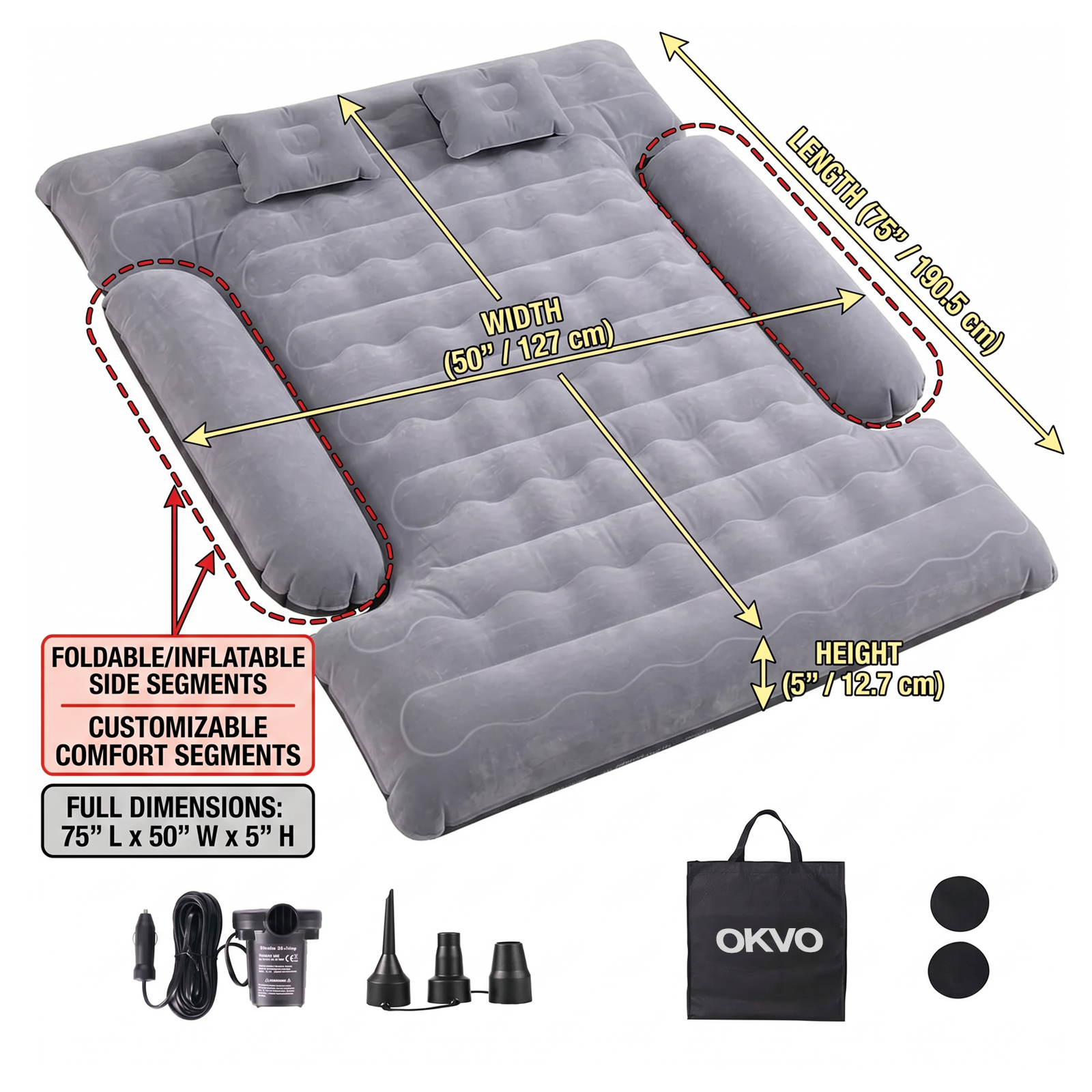 OKVO Truck Bed Air Mattress for 6–6.5 ft Full Size Pickup Beds with 12V Pump