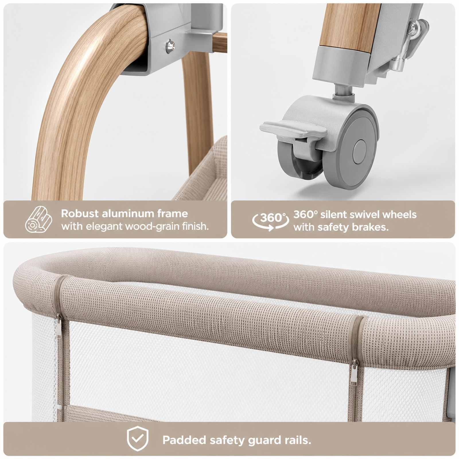 OKVO 3-in-1 Baby Bassinet Bedside Sleeper with Rocking Mode, Full Mesh Sides and Adjustable Height