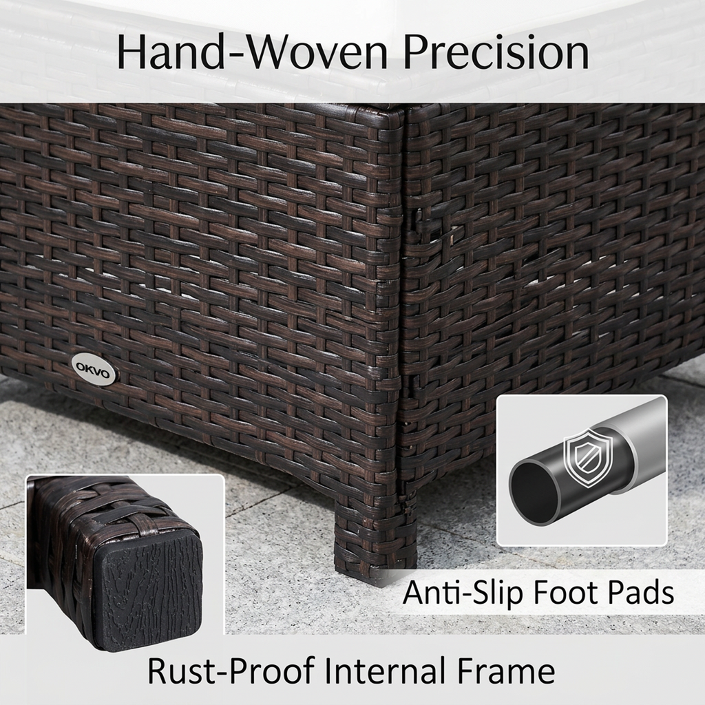 OKVO Outdoor Wicker Ottoman Footrest with Cushion, Dark Brown