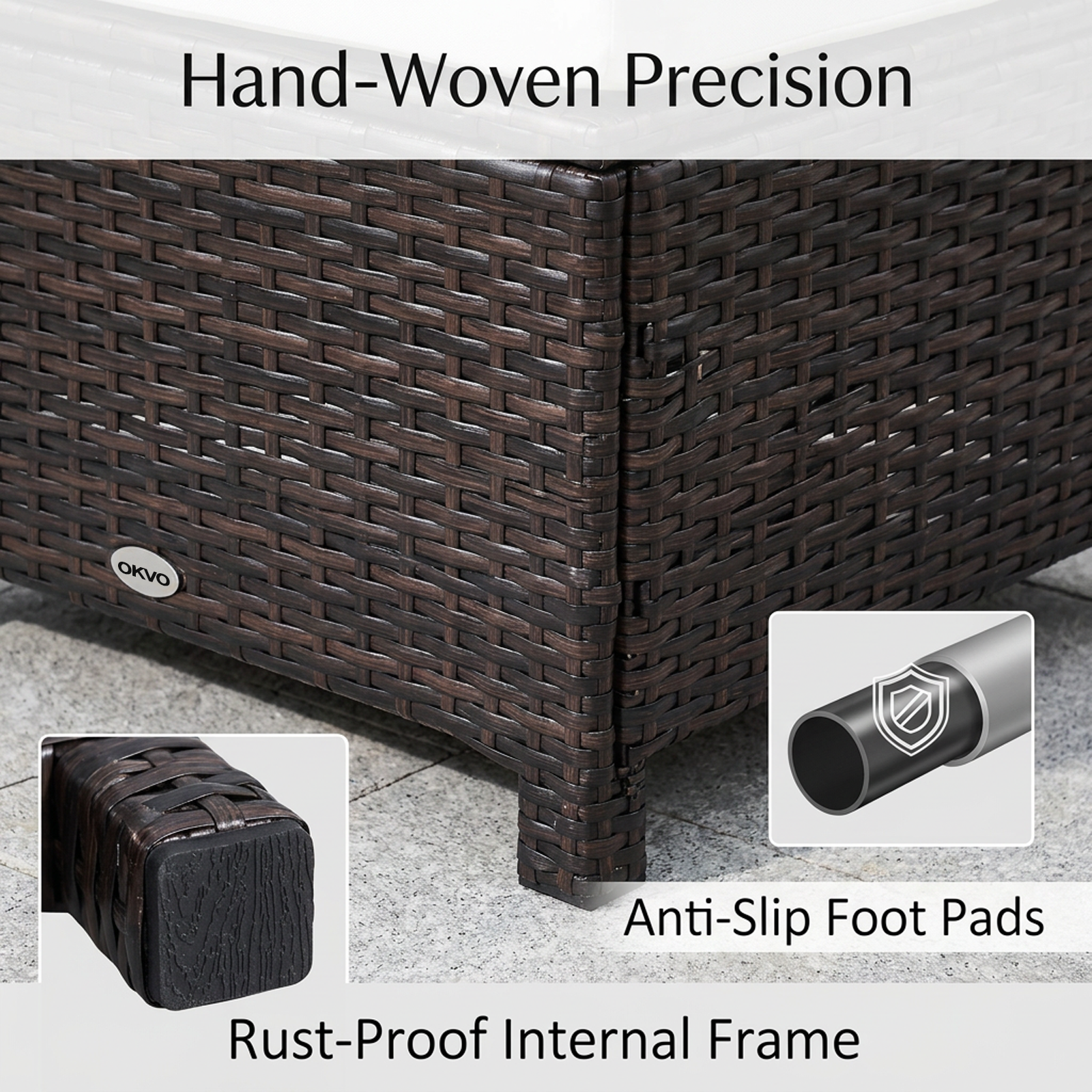 OKVO Outdoor Wicker Ottoman Footrest with Cushion, Dark Brown