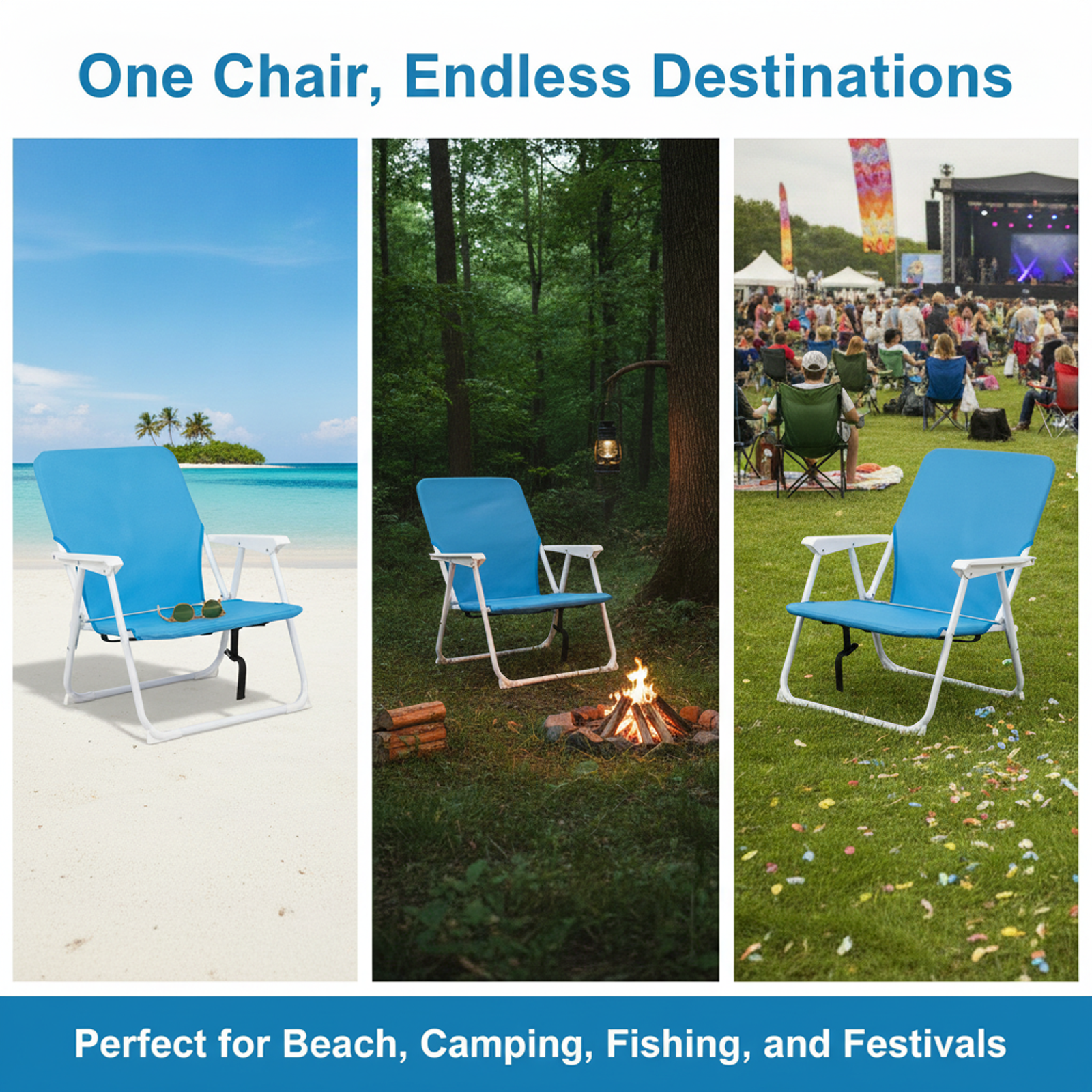 OKVO Oxford Cloth Outdoor Beach Chair with Iron Frame, Portable Folding Camping Chair, Blue