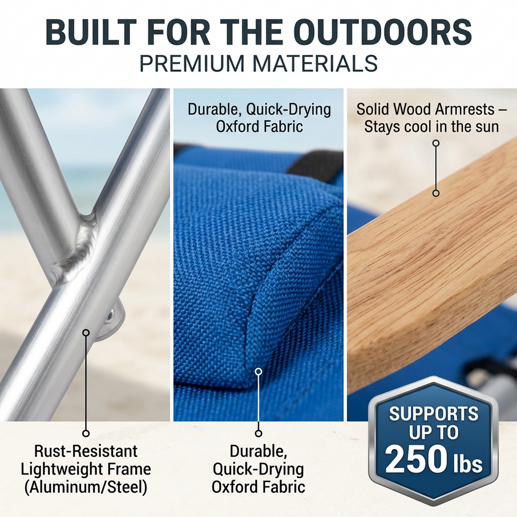 OKVO Portable Folding Beach Chair with Adjustable Headrest, Blue