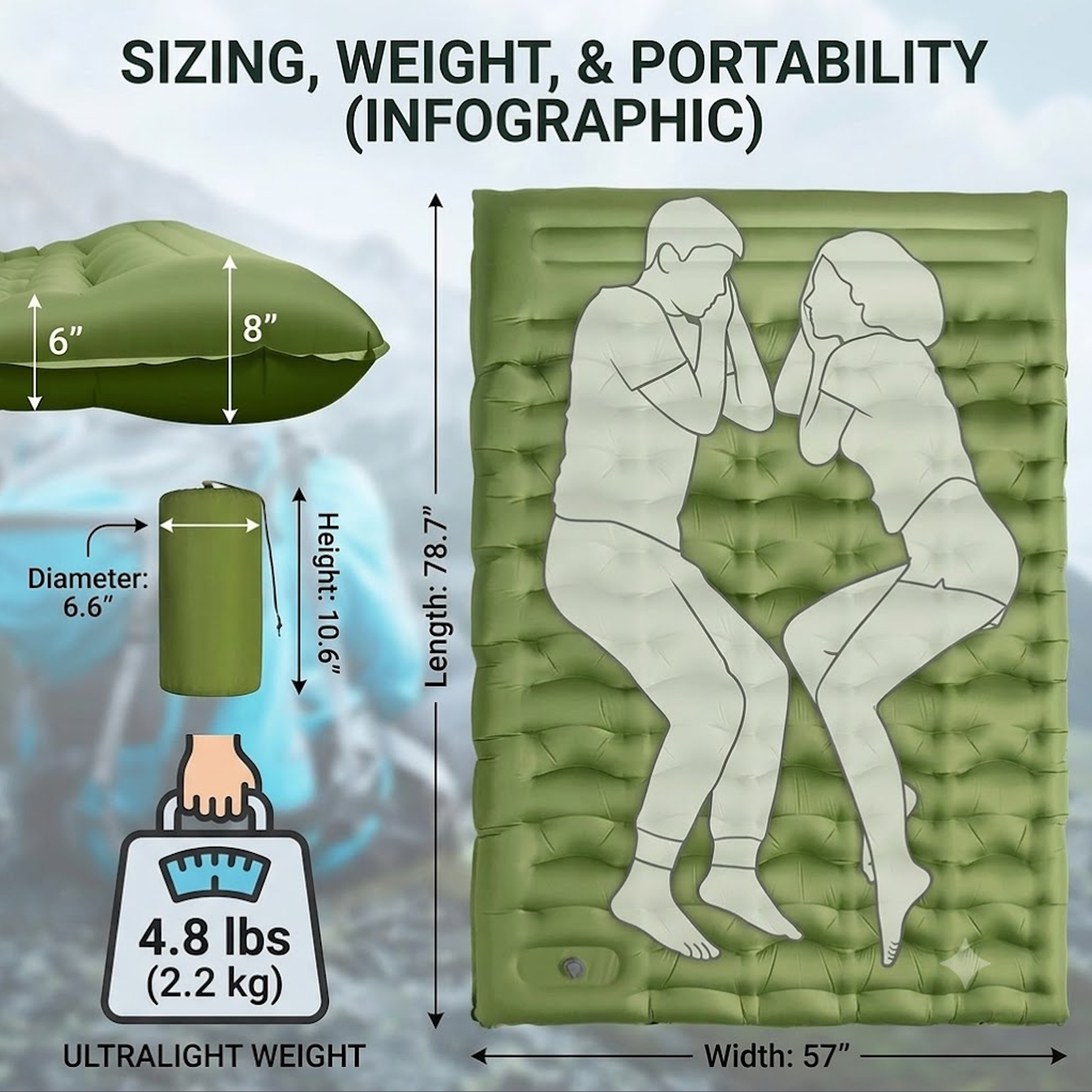 OKVO Ultralight Camping Sleeping Pad with Pillow and Built-in Foot Pump, 4" Thick Inflatable Mat for Backpacking and Hiking
