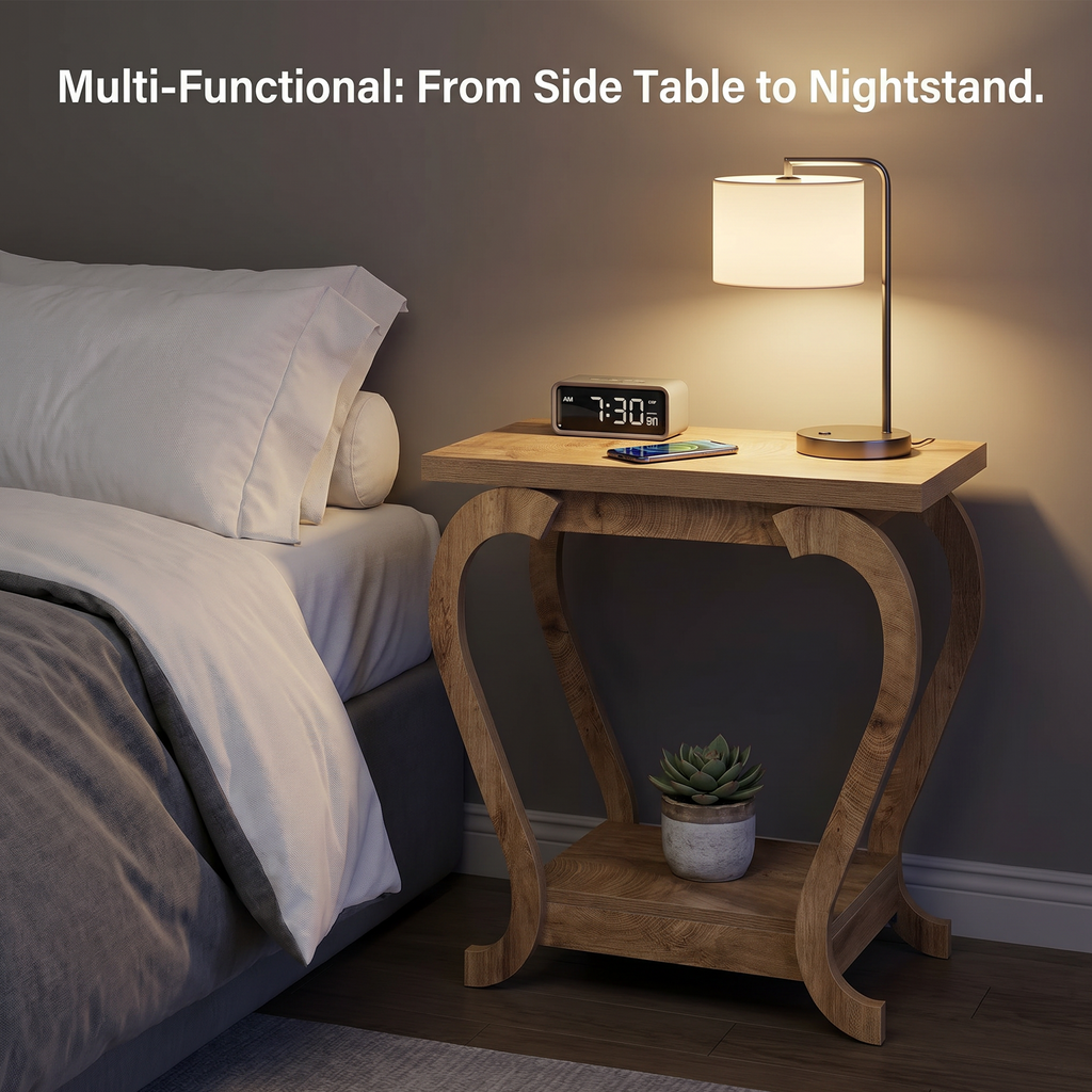 OKVO 2-Tier Narrow End Table with Storage Shelf for Living Room or Bedroom