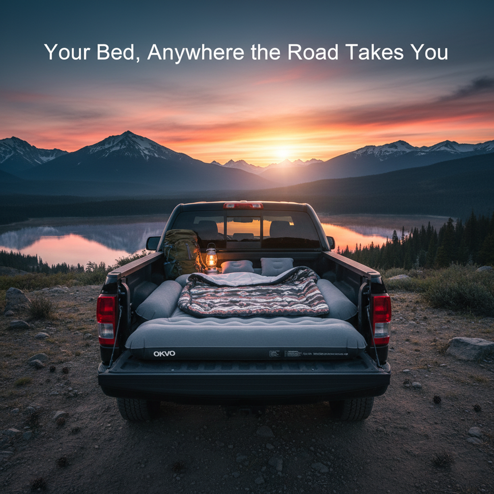 OKVO Truck Bed Air Mattress for 6–6.5 ft Full Size Pickup Beds with 12V Pump