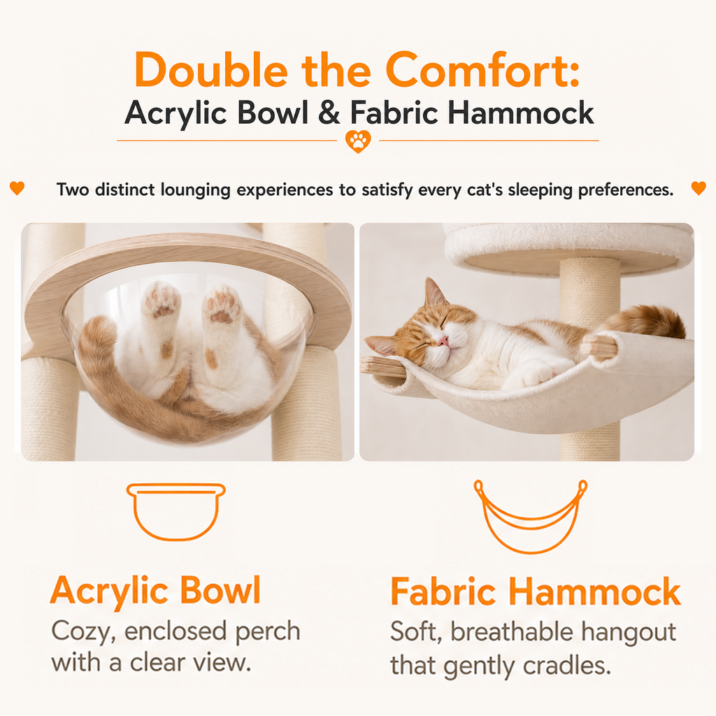OKVO 69" Tall Cat Tree Tower with Cozy Top Perch and Washable Plush Cushions for Indoor Cats