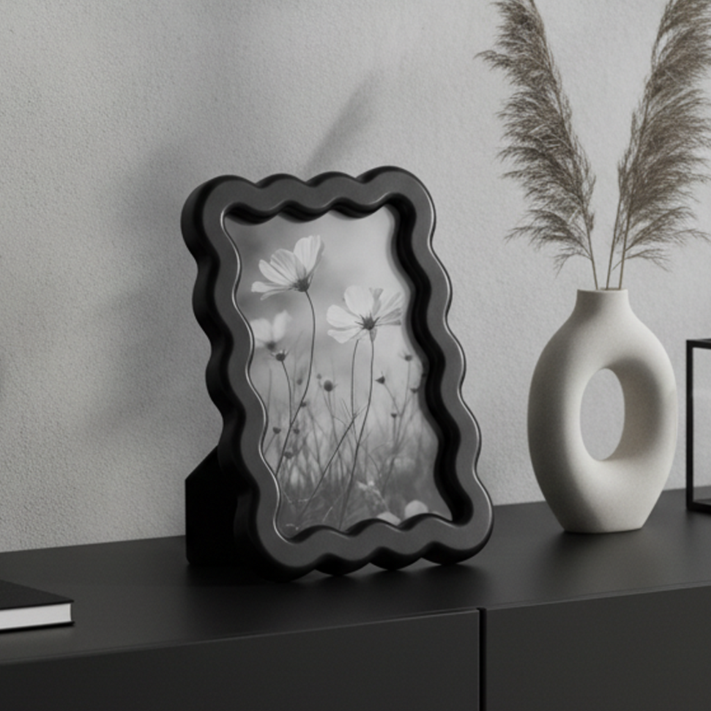 OKVO Wavy Shape Picture Frame, Black Modern Photo Frame with Easel Back for Home Decor