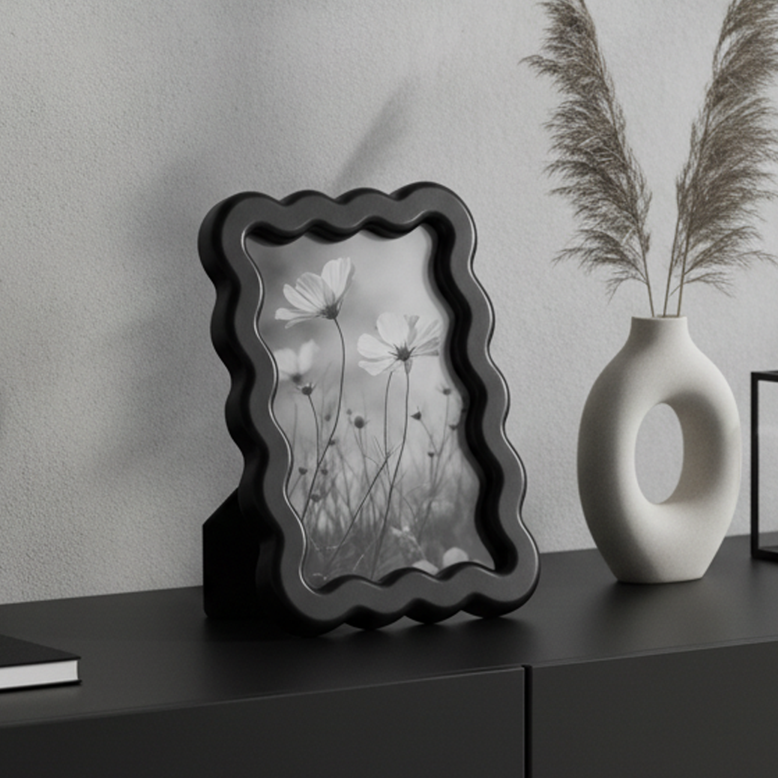 OKVO Wavy Shape Picture Frame, Black Modern Photo Frame with Easel Back for Home Decor