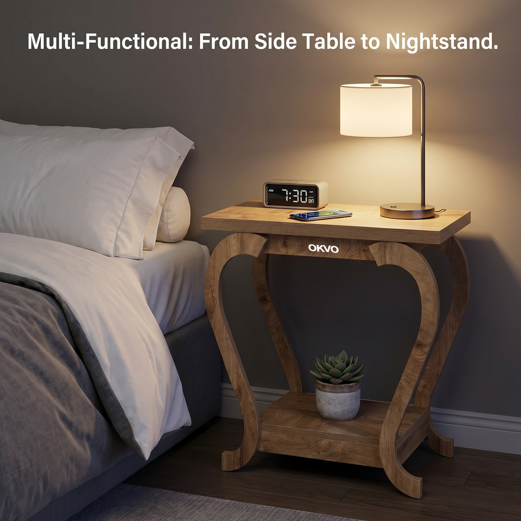 OKVO 2-Tier Narrow End Table with Storage Shelf for Living Room or Bedroom
