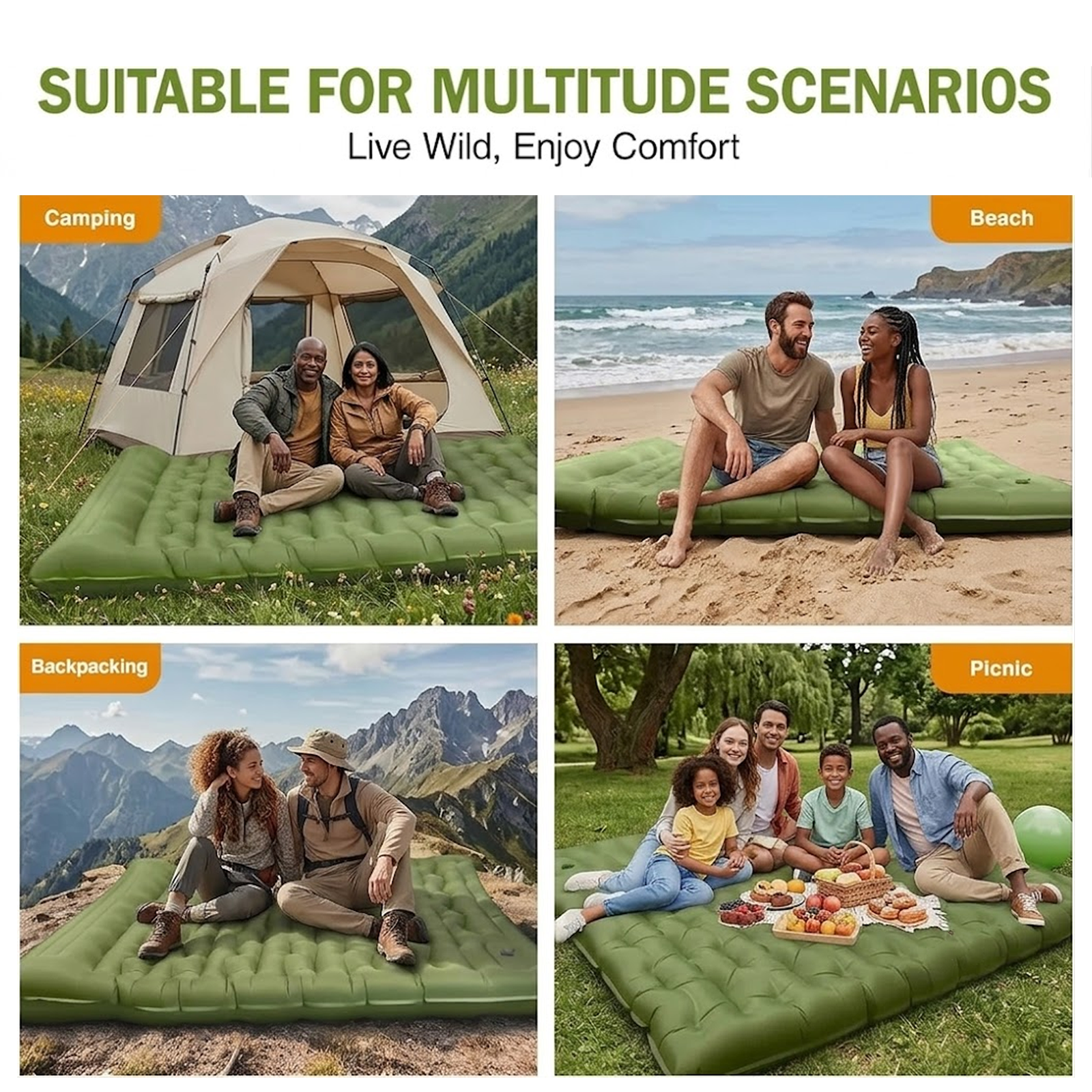 OKVO Ultralight Camping Sleeping Pad with Pillow and Built-in Foot Pump, 4" Thick Inflatable Mat for Backpacking and Hiking