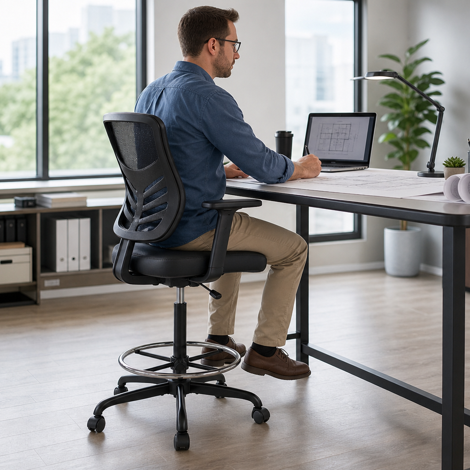 OKVO Mesh Drafting Chair with Adjustable Armrests and Foot Ring, Tall Office Chair for Desk and Studio Us